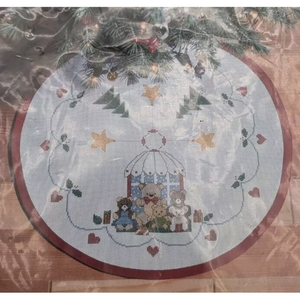 Mini Christmas Tree Skirt Kit Three Bears Cross Stitch USA New